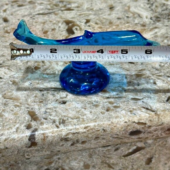 Cobalt Blue Hand Crafted Art Glass Dolphin Signed by Artist RON RAY 1995 6 Inch - Picture 9 of 11